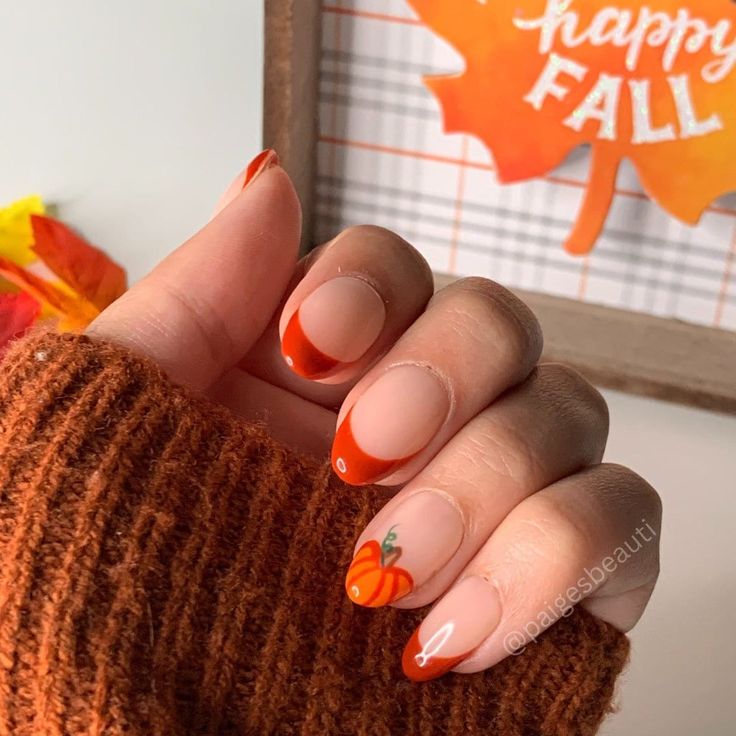 Orange Short French Tip Nails