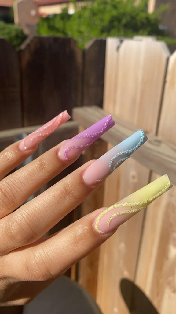  Pastel French Tip Square Nails