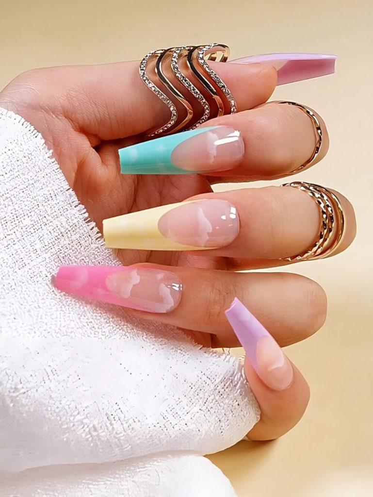  Pastel French Tip Square Nails