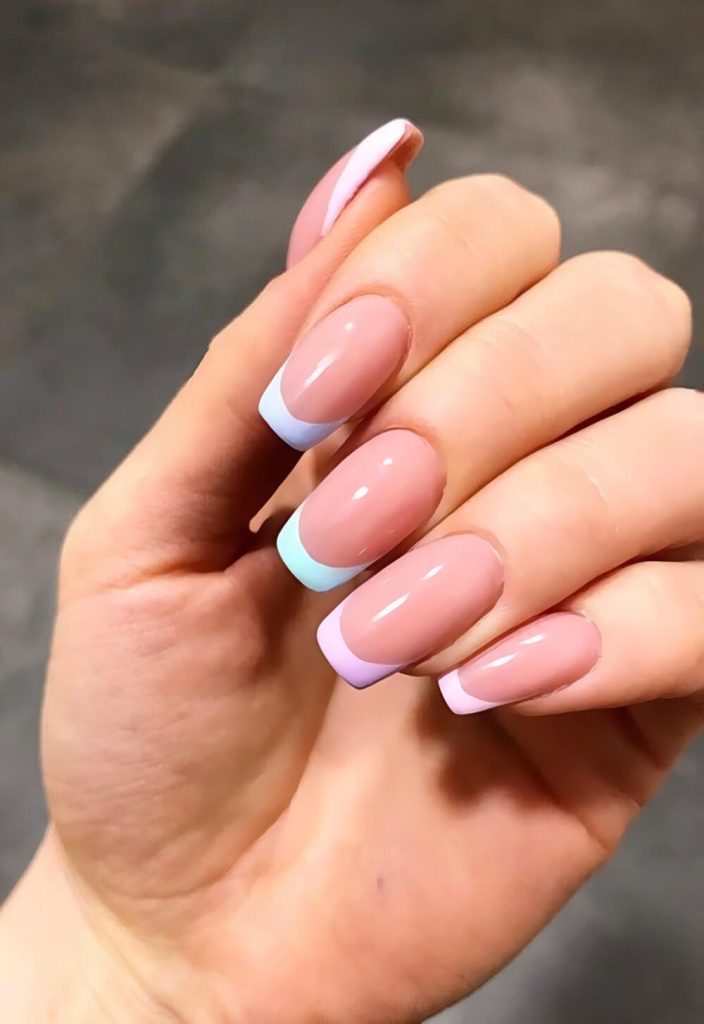  Pastel French Tip Square Nails