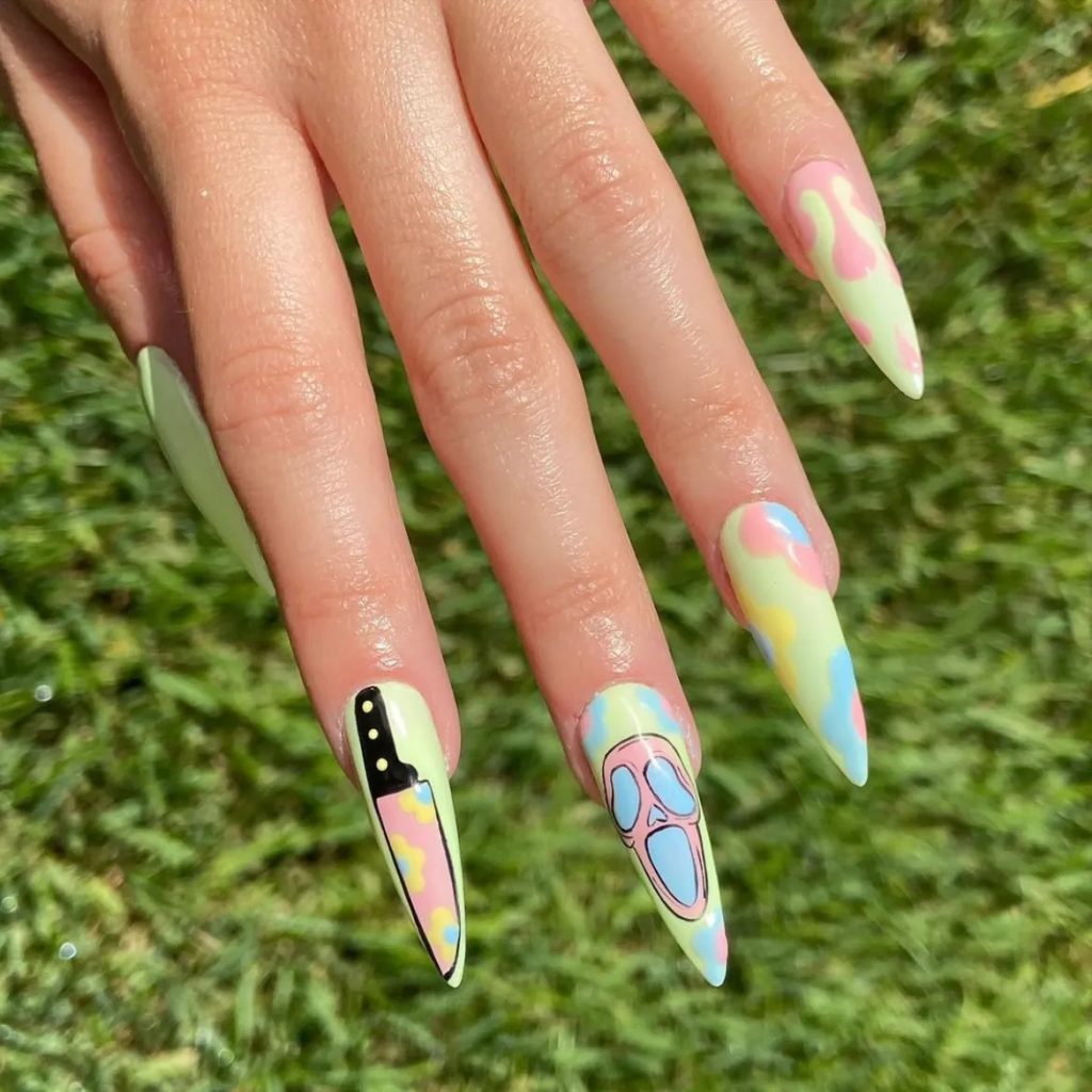 Pastel Rainbow Ghost Halloween Manicure