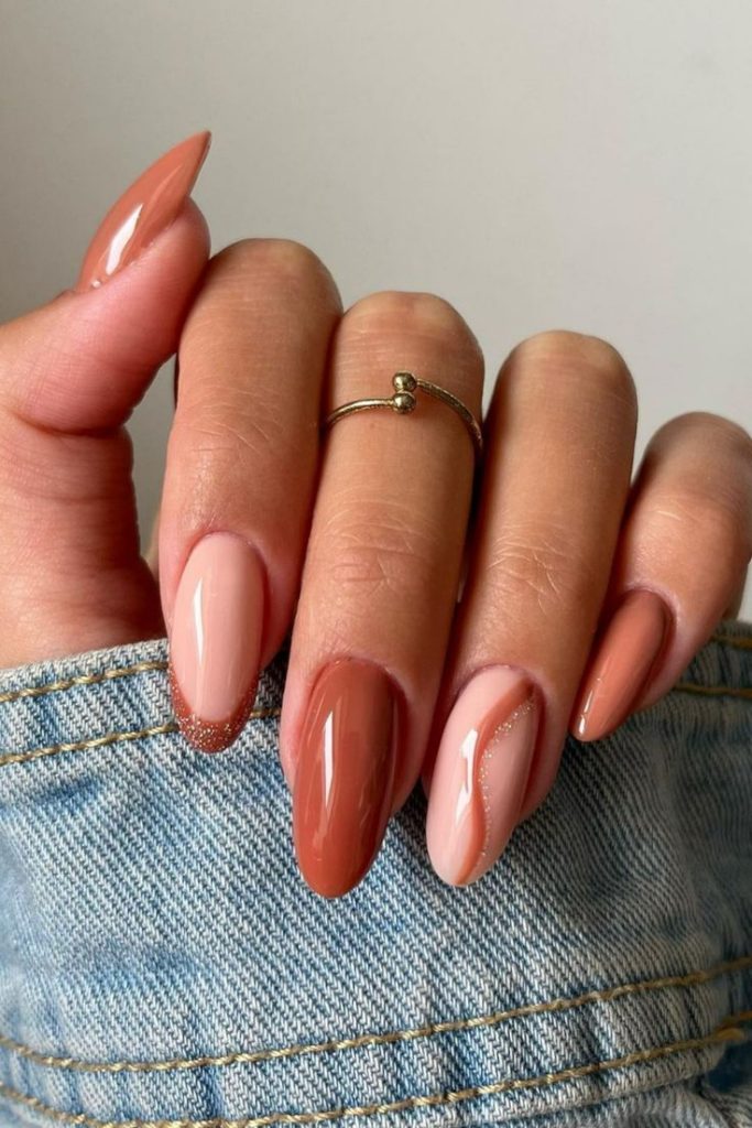 Pink And Brown Fall Nails