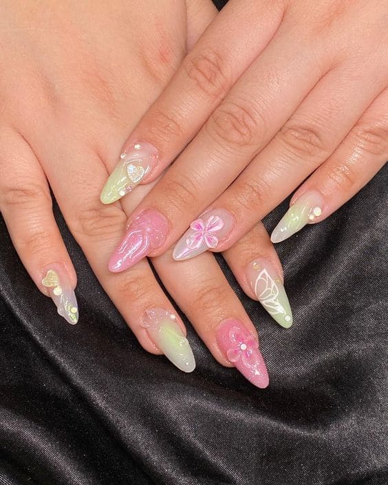 Pink Girly Acrylic Nails