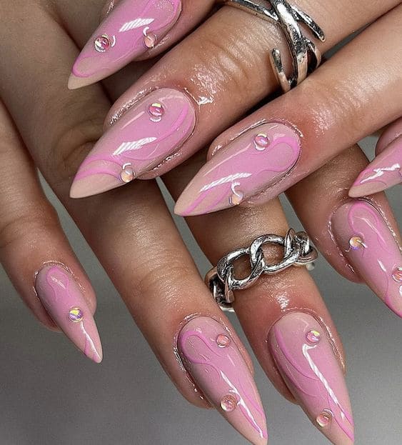Pink Girly Acrylic Nails