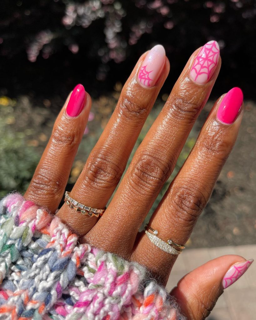  Pink Spider Web Nails