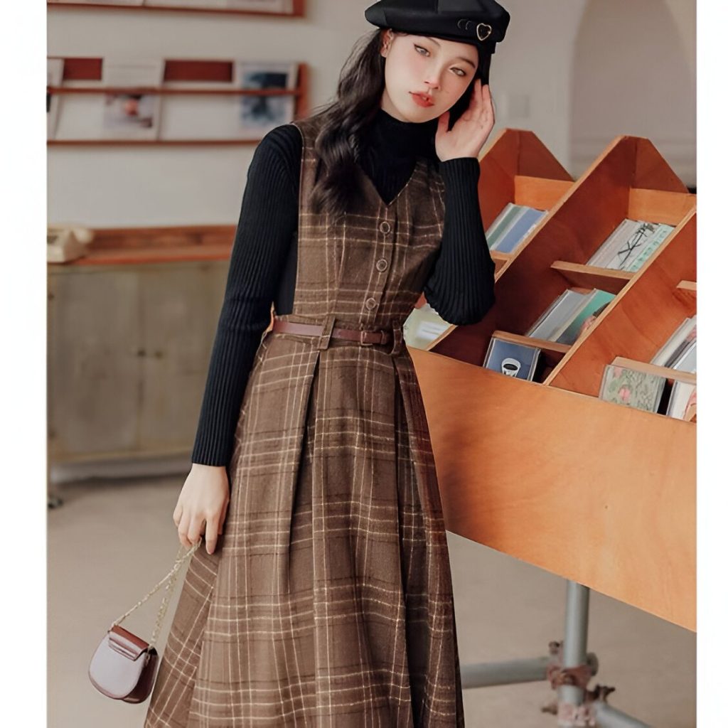 Plaid Brown Dress With Black Tee