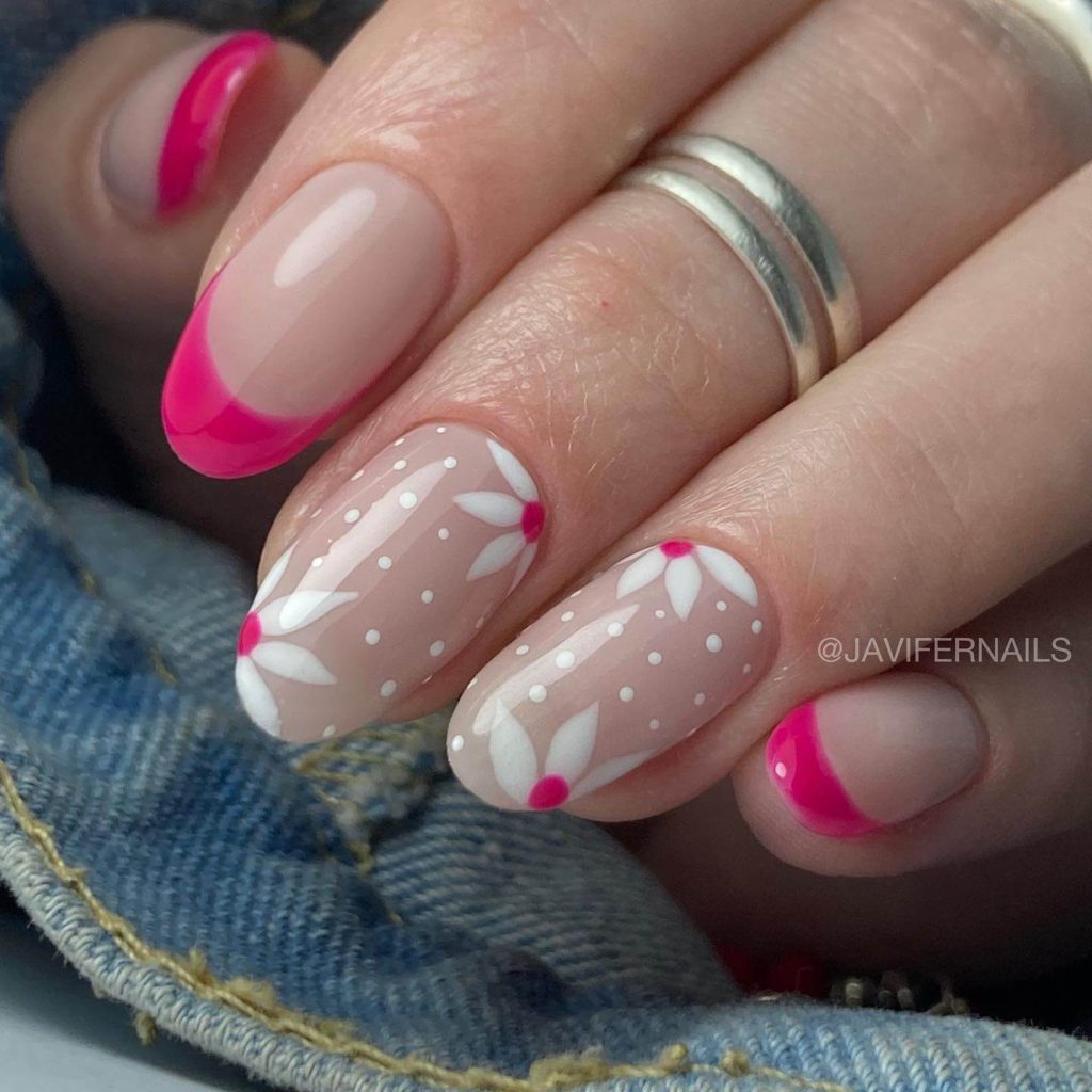 Polka Dot Nail Art With Flowers