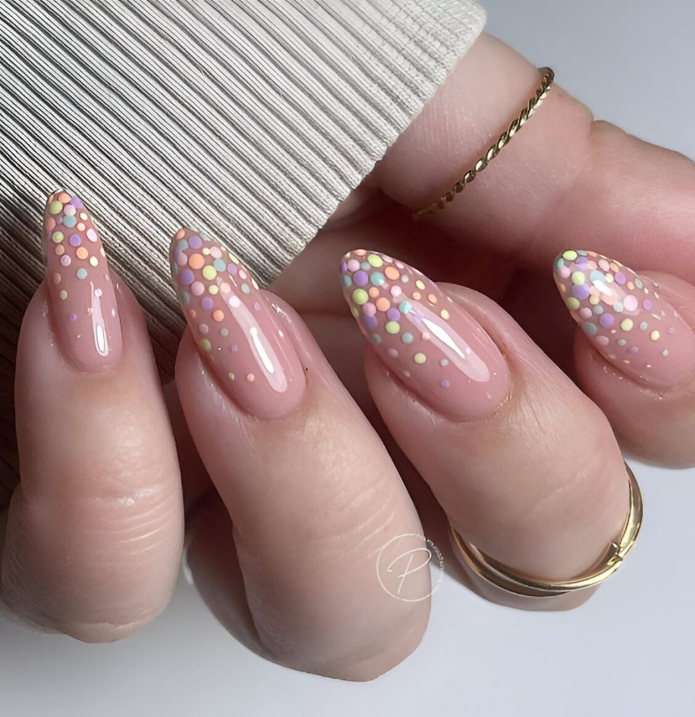 Rainbow Pastel Polka Dot Nail Designs