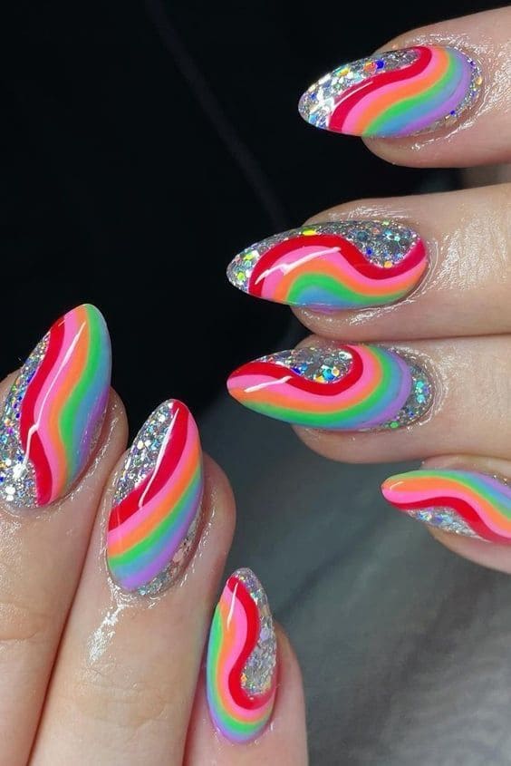 Rainbow Patterns For Short Acrylic Nails