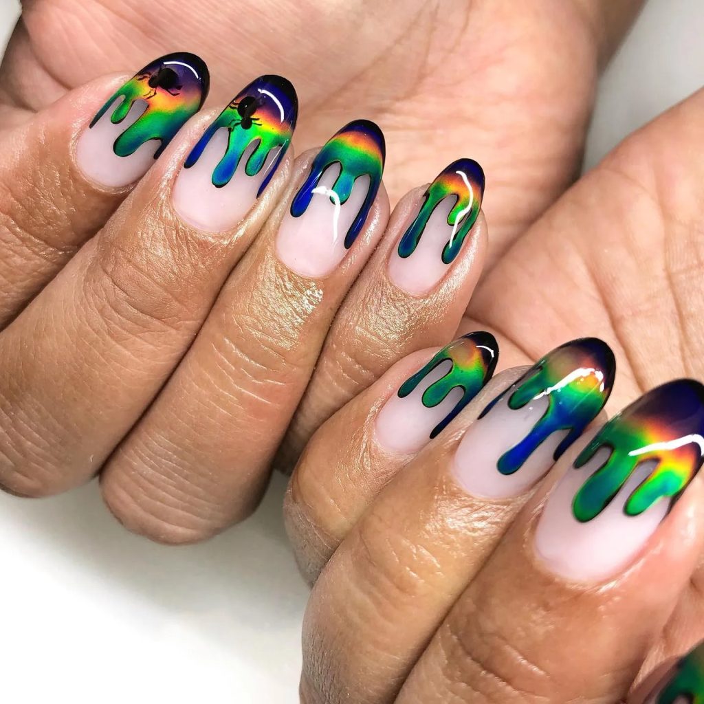 Rainbow Spider French Manicure