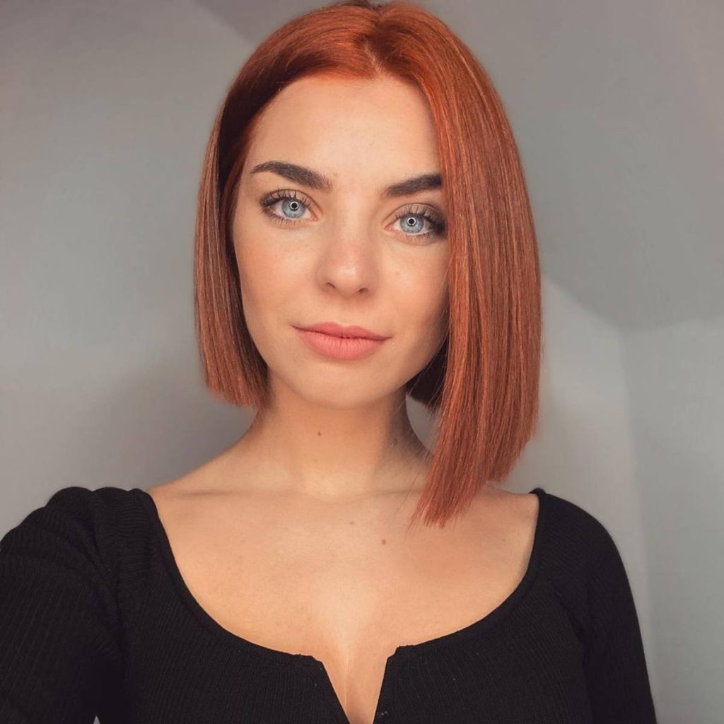 Red Blunt Asymmetrical Cut