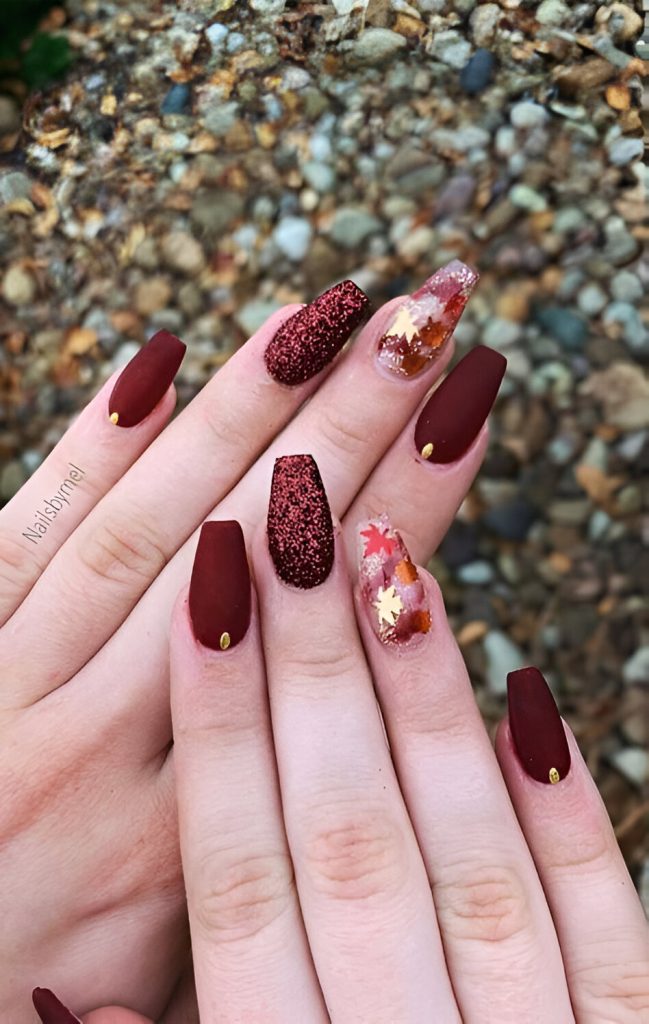 Red Glitter Fall Nails