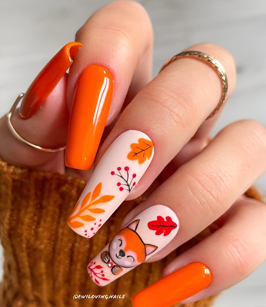  Red Leaves Orange Nails