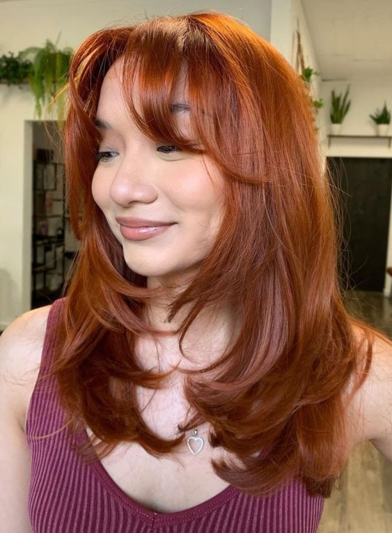 Red Medium Layered Hair