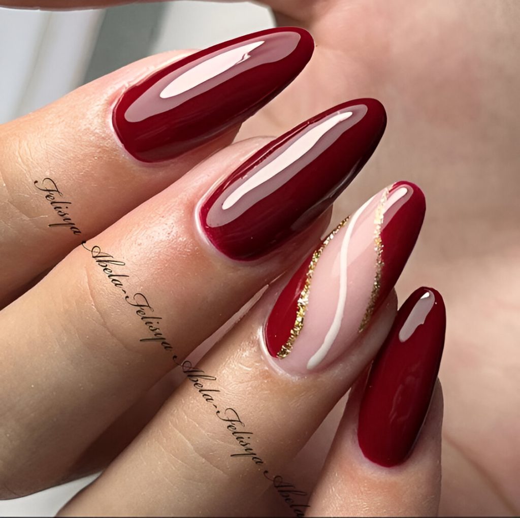 Red Nails With Abstract Swirls