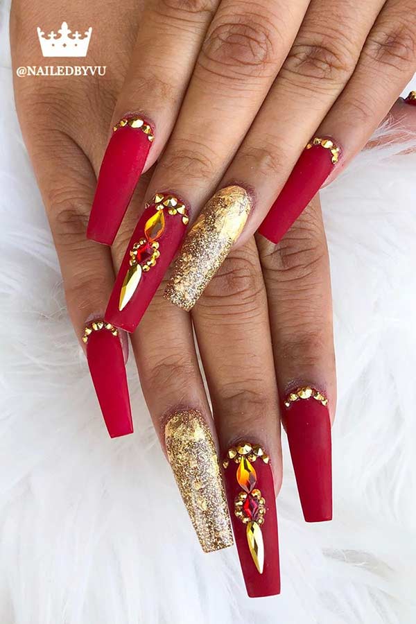  Regal Red Glitter Nails