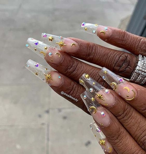 Rhinestones on Clear Nail Designs1