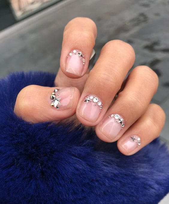 Rhinestones on Clear Nail Designs