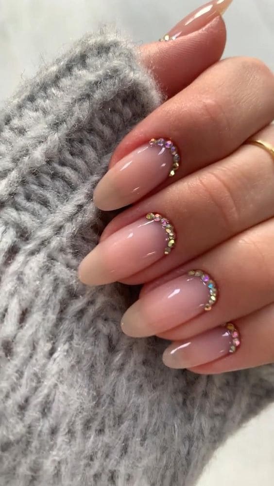 Rhinestones on Clear Nail Designs