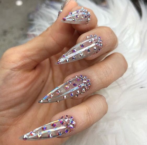 Rhinestones on Clear Nail Designs