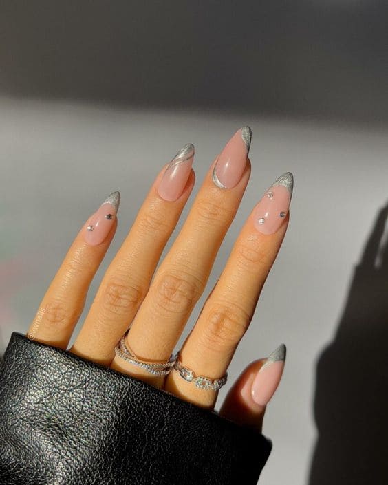 Rhinestones on Clear Nail Designs