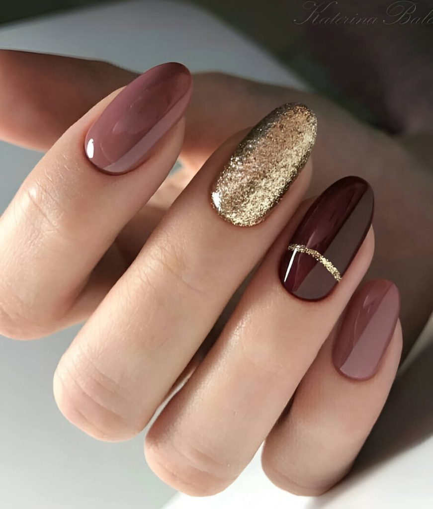 Rose Gold Burgundy Nails