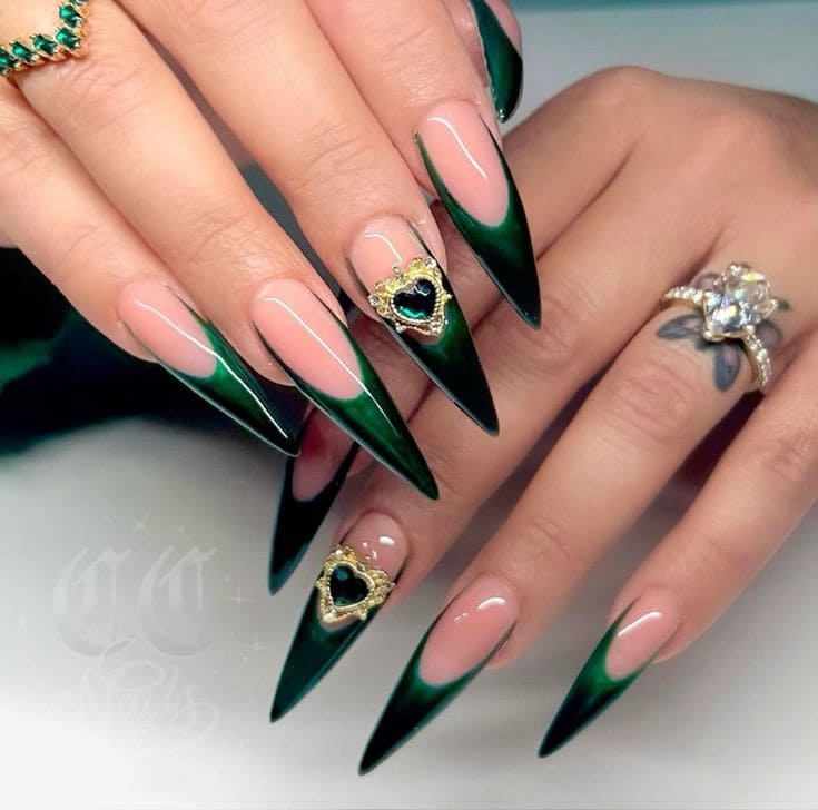 Royal Emerald Long Stiletto Nails