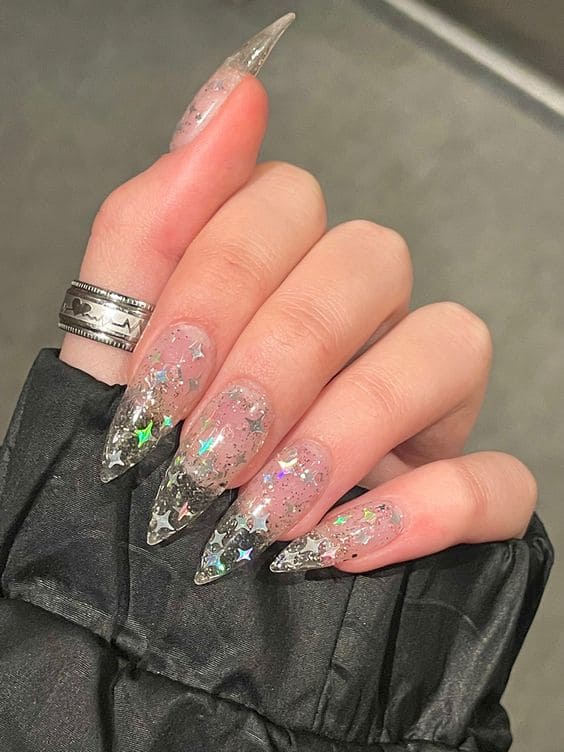 Sequin Clear Nails2
