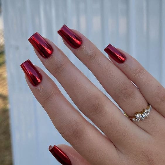 Shiny Chrome Red Mani