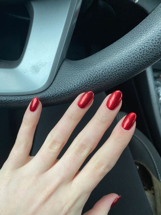 Shiny Chrome Red Mani