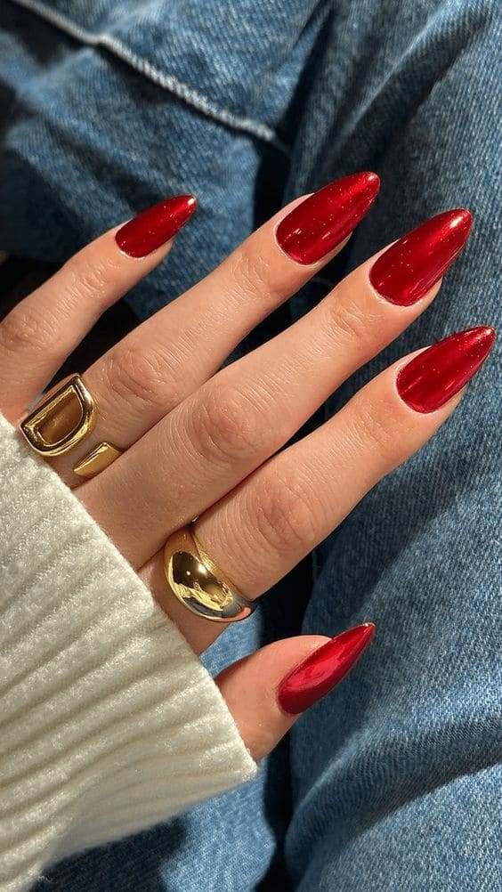 Shiny Chrome Red Mani