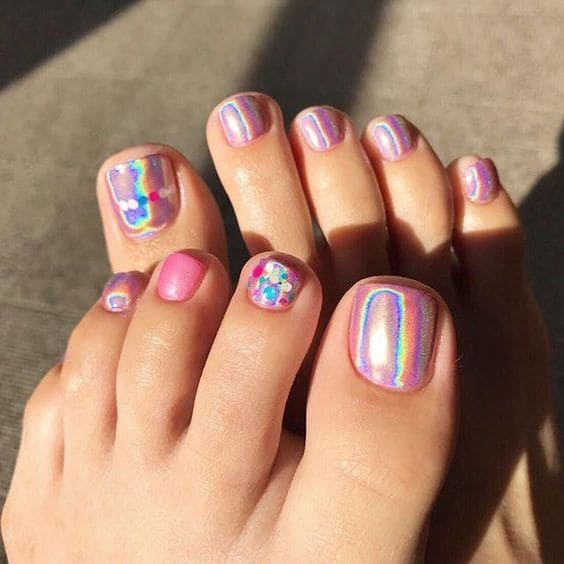 Shiny Hologram Baddie Toe Nails