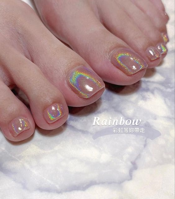 Shiny Hologram Baddie Toe Nails