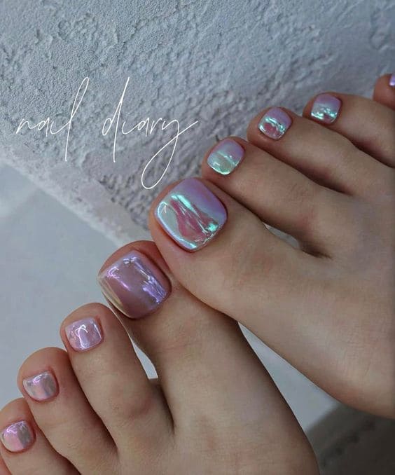 Shiny Hologram Baddie Toe Nails