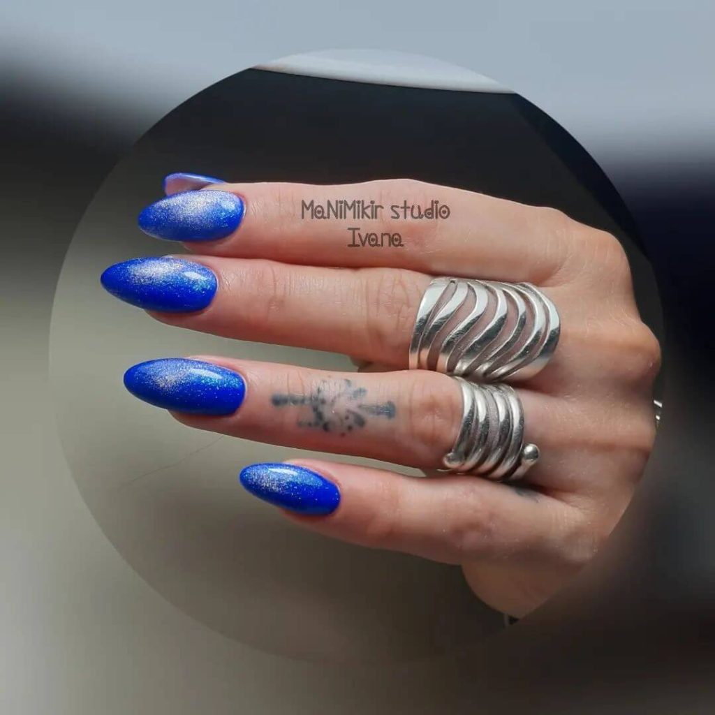 Short Almond Royal Blue Nails