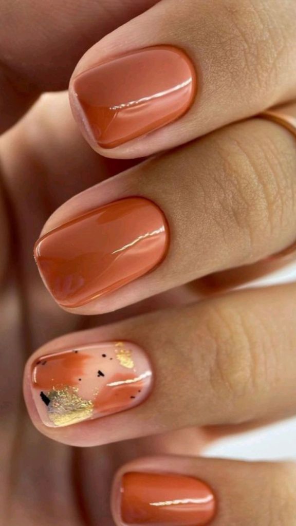 Short Autumn Burnt Orange Nails