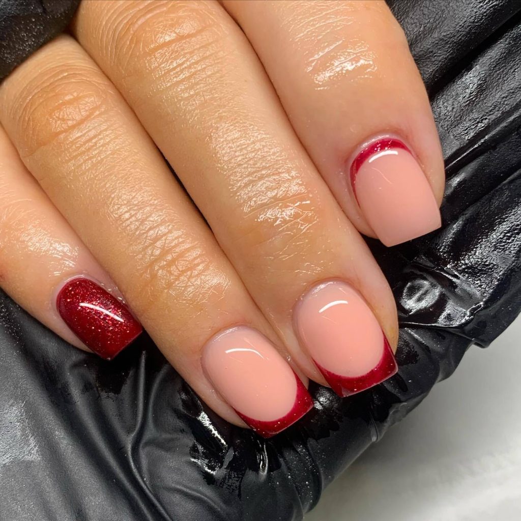 Short Classy Red Glitter Nails