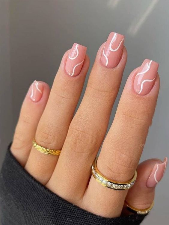 Short Coffin Manicure With Swirl Design