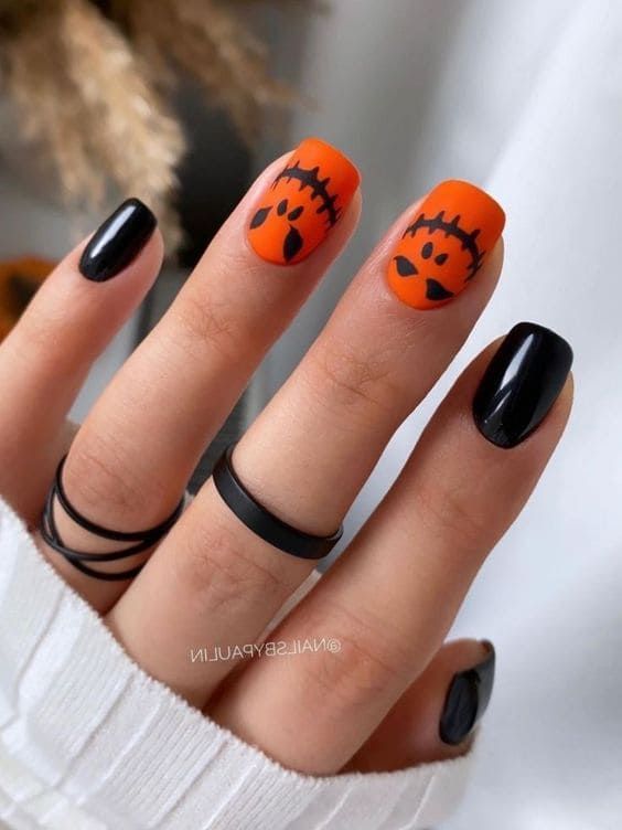 Short Jack-O-Lantern Nails