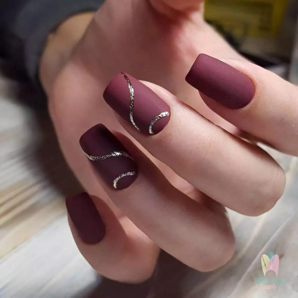 Short Matte Red Wine Nails