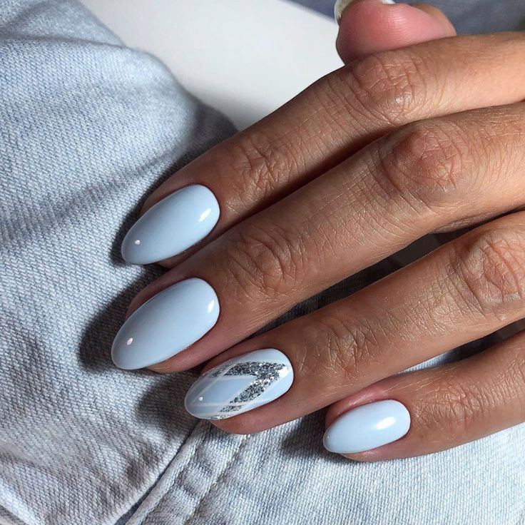 Short Milky Blue Nails