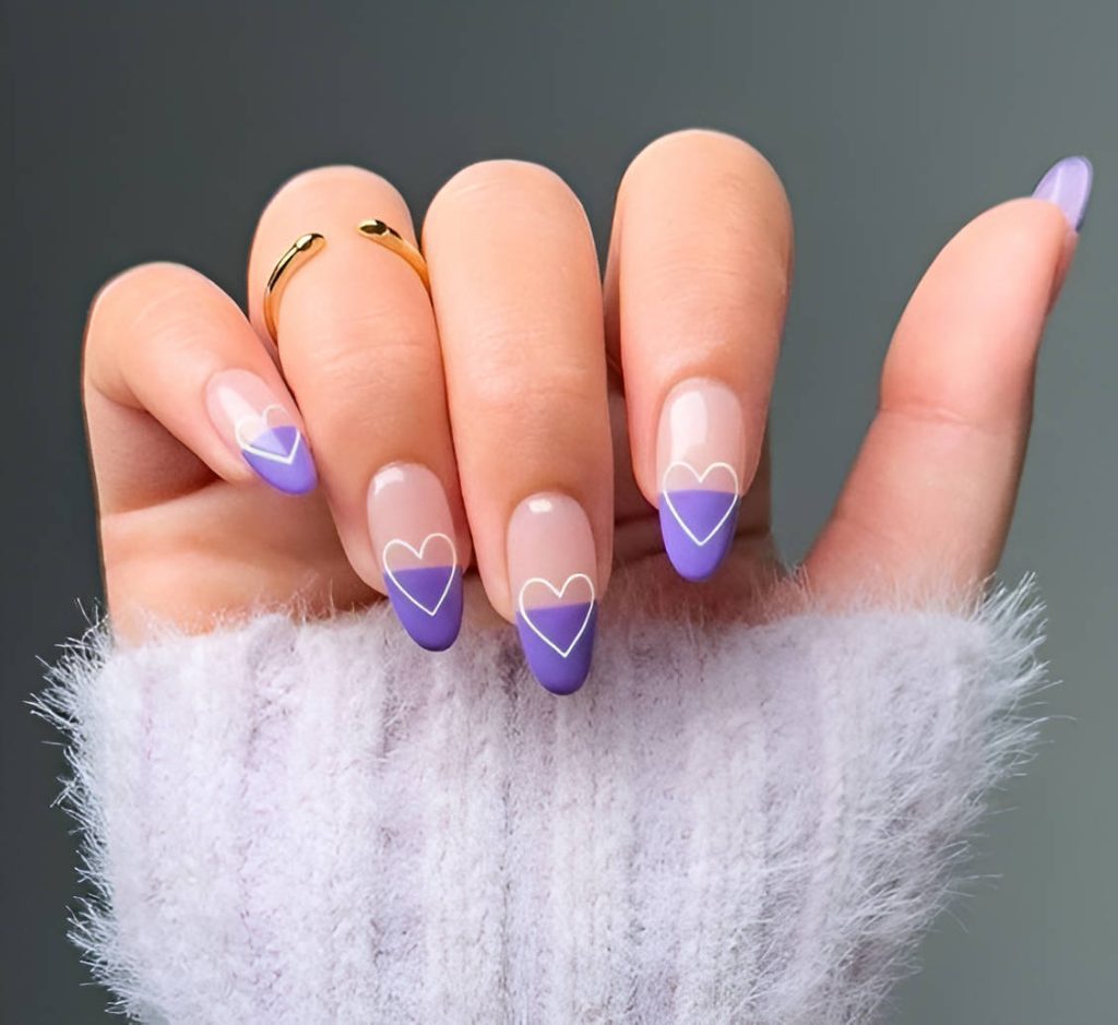 Short Minimalistic Purple French Tips
