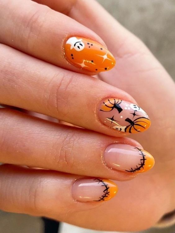 Short Orange Halloween Nails