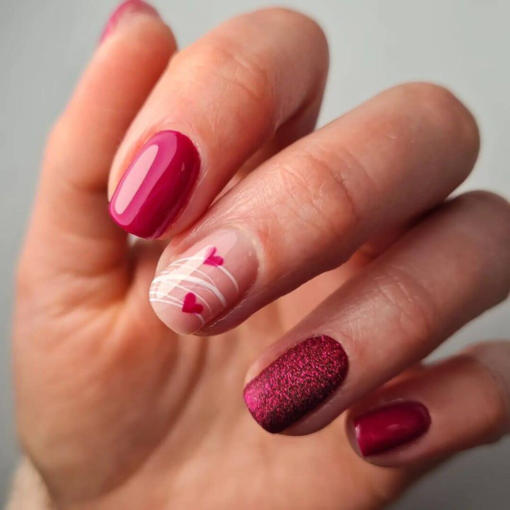 Short Red Glitter Nails