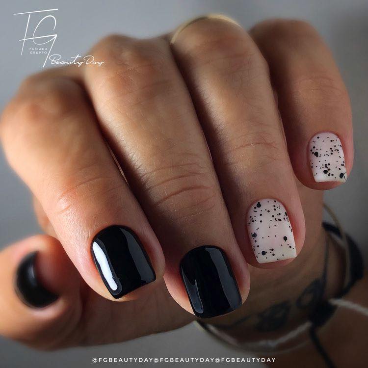 Short Square Black Nails