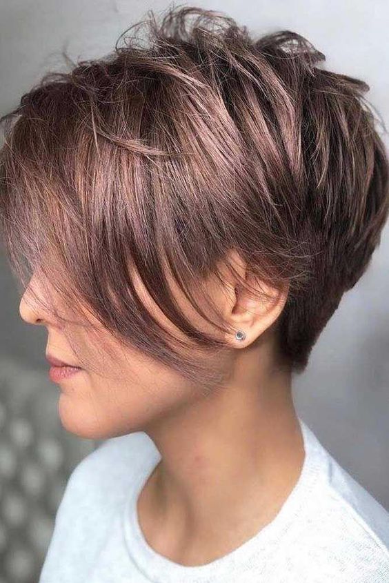 Side Fringe Pixie Cut With Bronze Undertone
