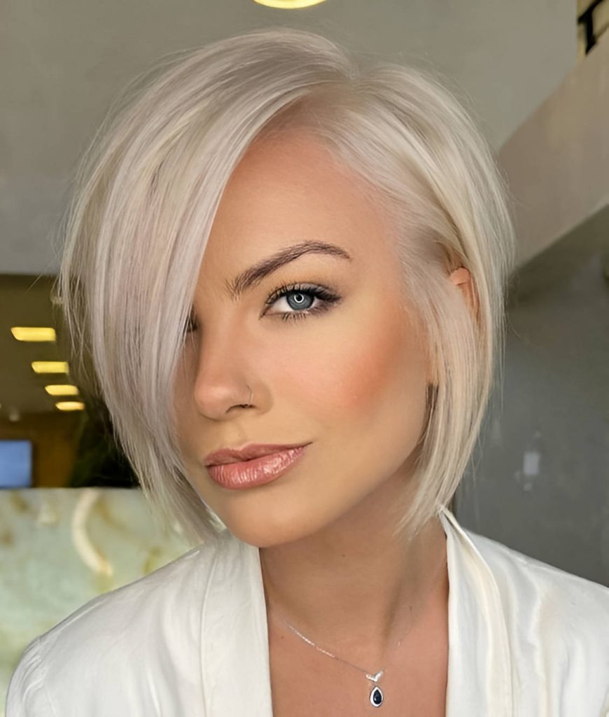 Silver Blonde Long Pixie Cut
