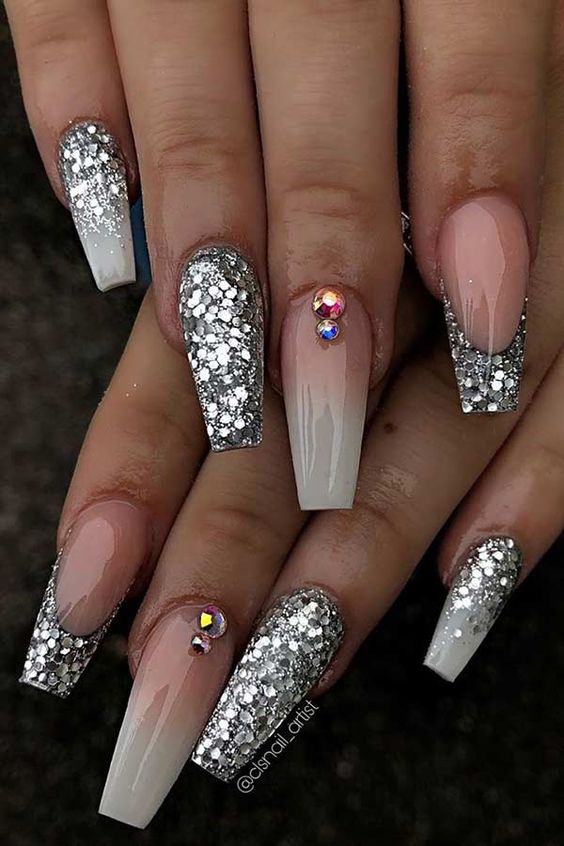 Silver Festive Nails