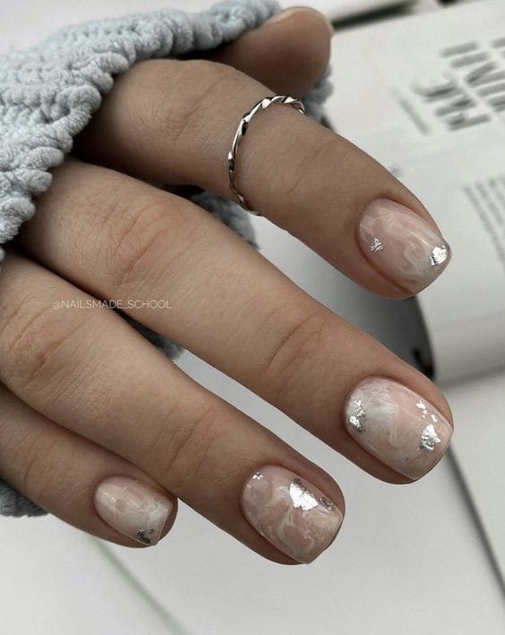 Silver Foil Nude Nails