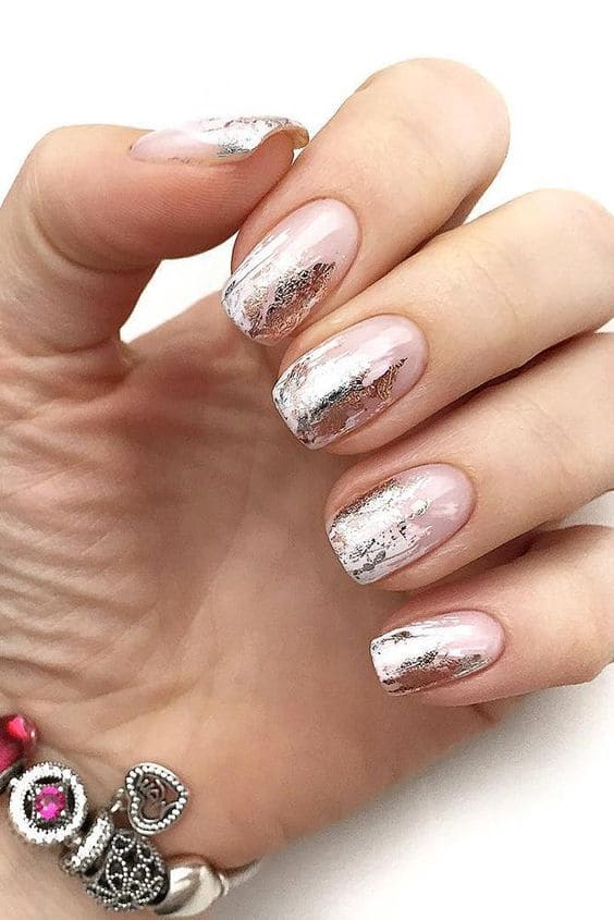 Silver Foil Nude Nails
